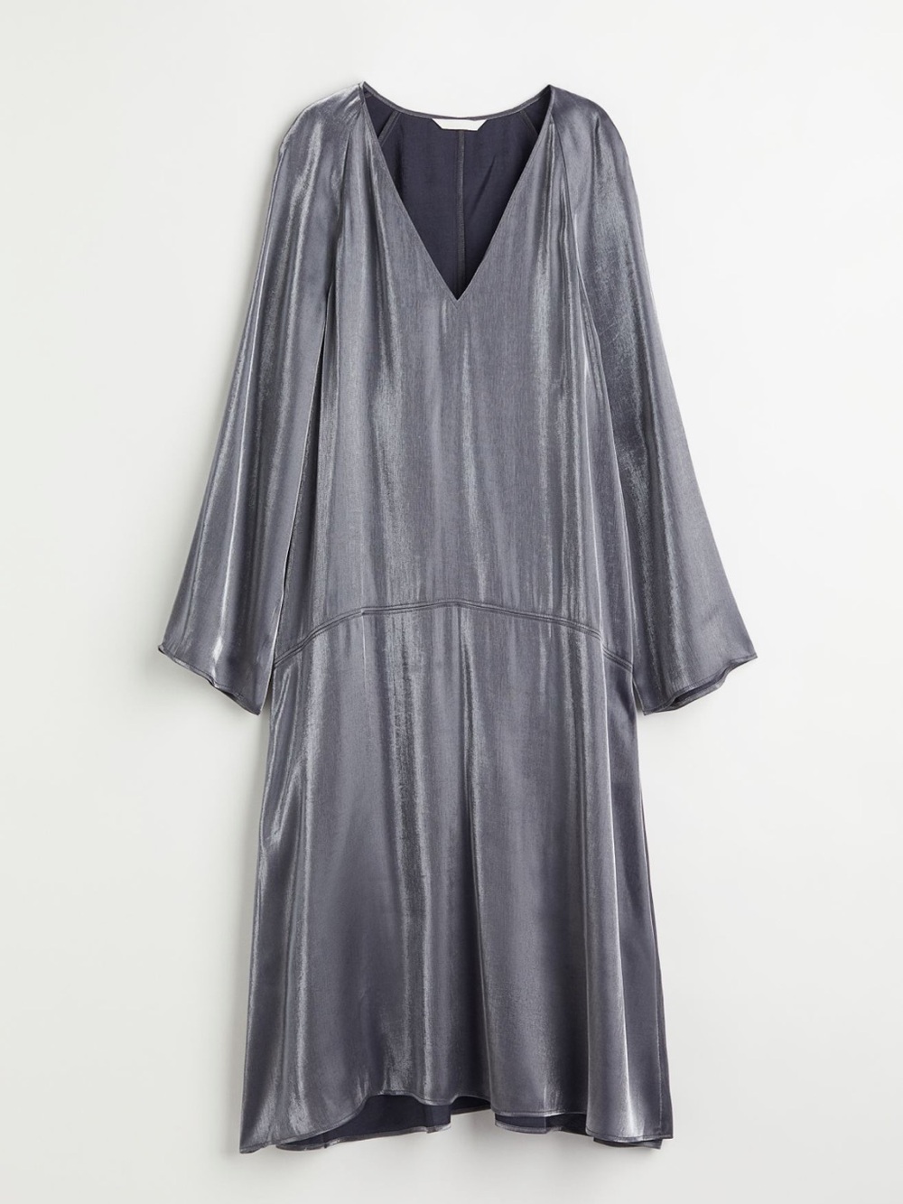 H&M Metallic V-Neck Long Sleeve Dress - Silver Gray